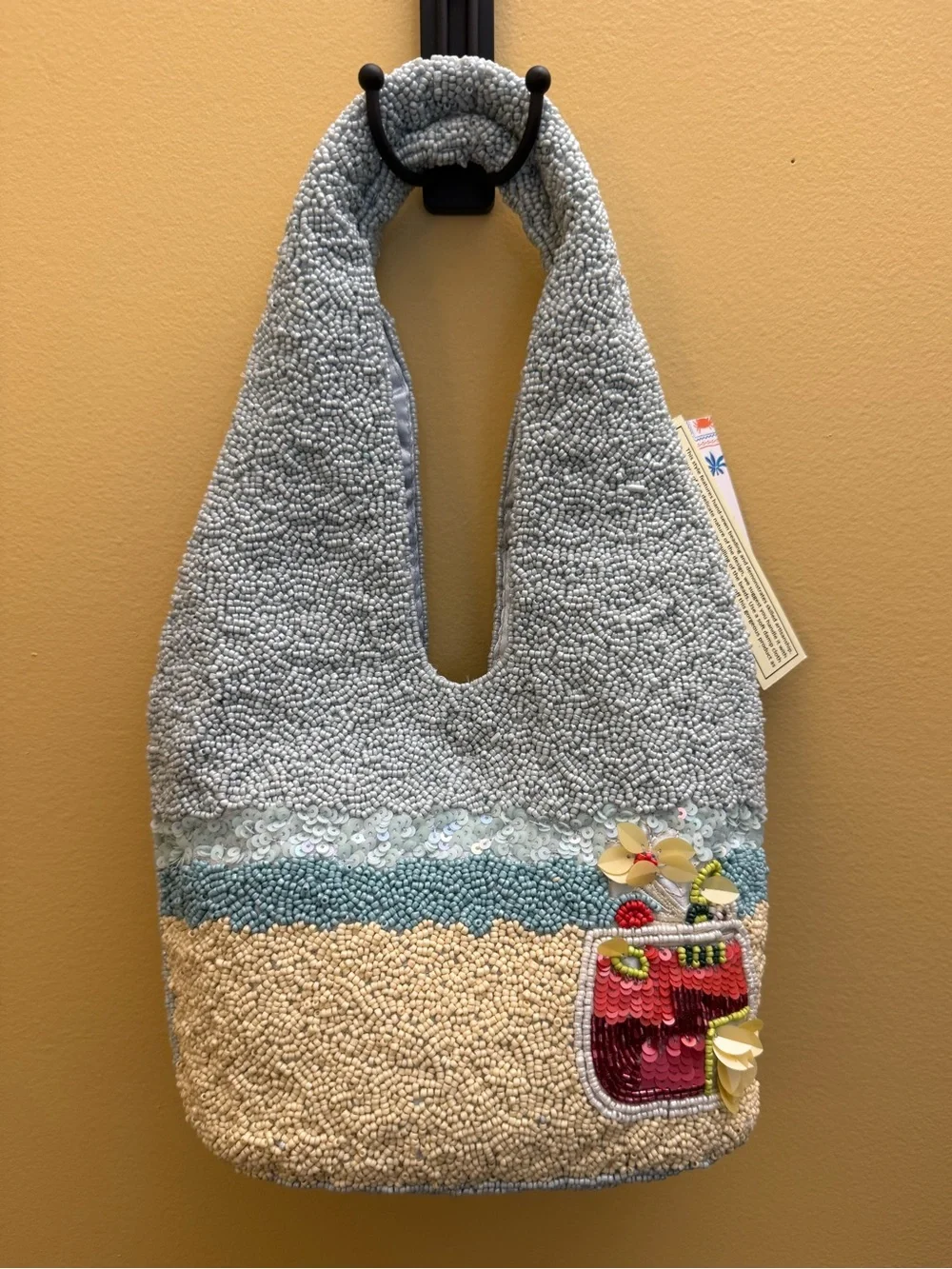 Made In India handcrafted Beaded “girl on Beach” Hobo Bag. NWT Tik Tok Famous